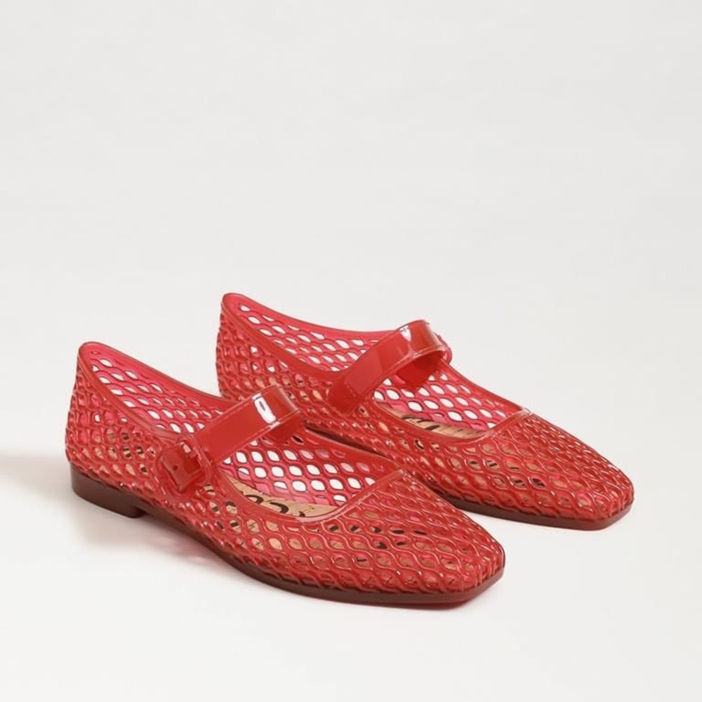 Anthropologie Sam Edelman Michaela Jelly Mary Jane Flats Red Trendy EUC Size 10